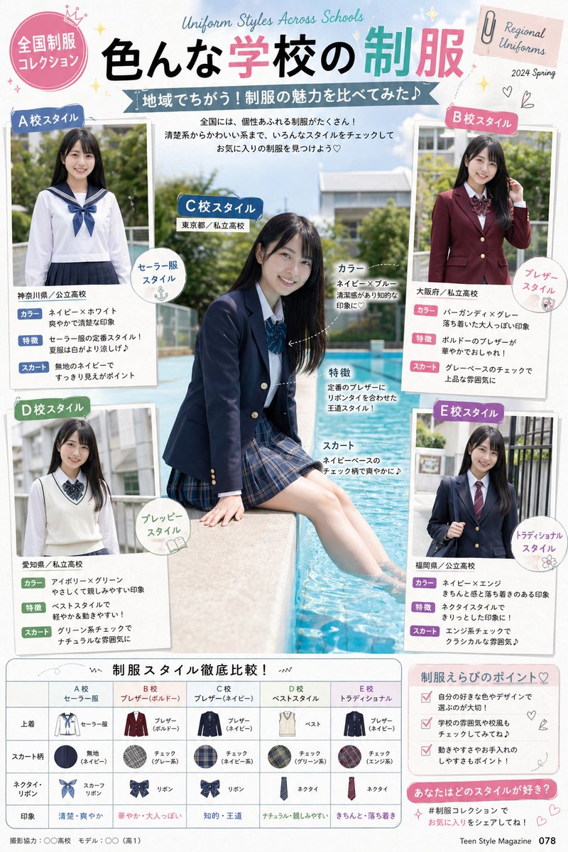 yamayamajobrock's tweet image. 「色んな学校の制服」を紹介してみたよ！

  後半はお友達にモデルしてもらった🏫

#jk #女子高生 #制服 #AI美女 #AIart️️️️️