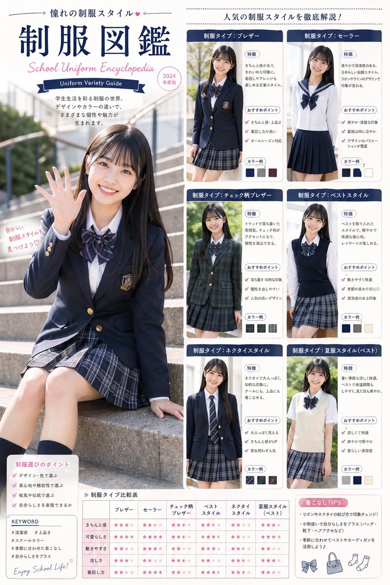 yamayamajobrock's tweet image. 「色んな学校の制服」を紹介してみたよ！

  後半はお友達にモデルしてもらった🏫

#jk #女子高生 #制服 #AI美女 #AIart️️️️️