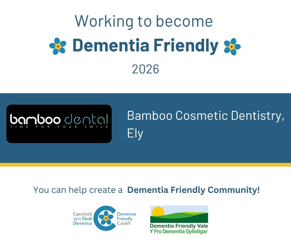 AgeFriendlyCDF's tweet photo. There’s a new Dementia Friendly Business in Cardiff! Bamboo Cosmetic Dentistry is taking steps to become more accessible for people living with dementia. Want to learn more? Please visit: https://t.co/IMpUkQOrT3 https://t.co/9JteNMTZAn