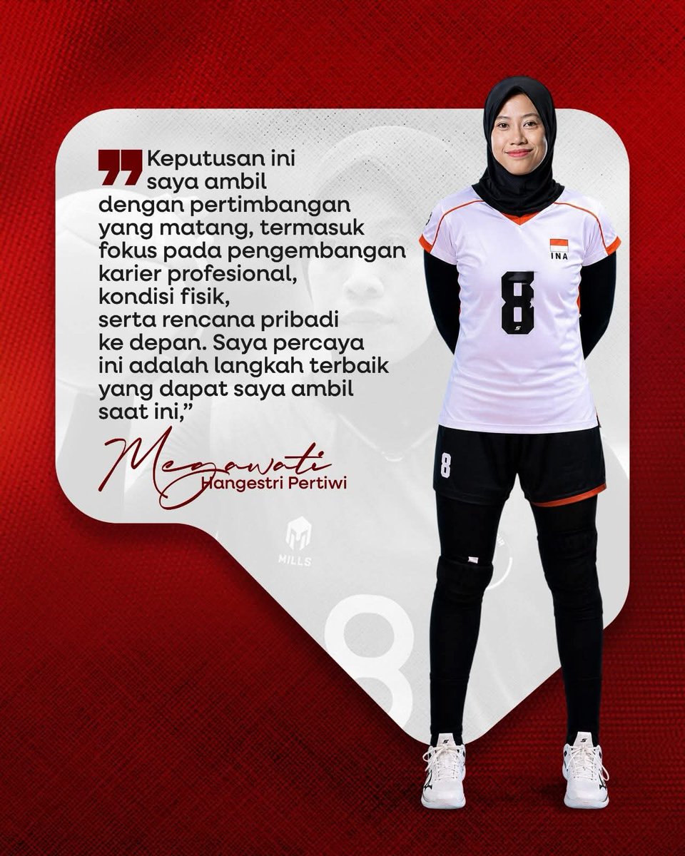 Megawati Hangestri Pertiwi meminta rehat dari pelatnas Timnas untuk fokus recovery cedera.

📸 Indonesian_volleyball IG