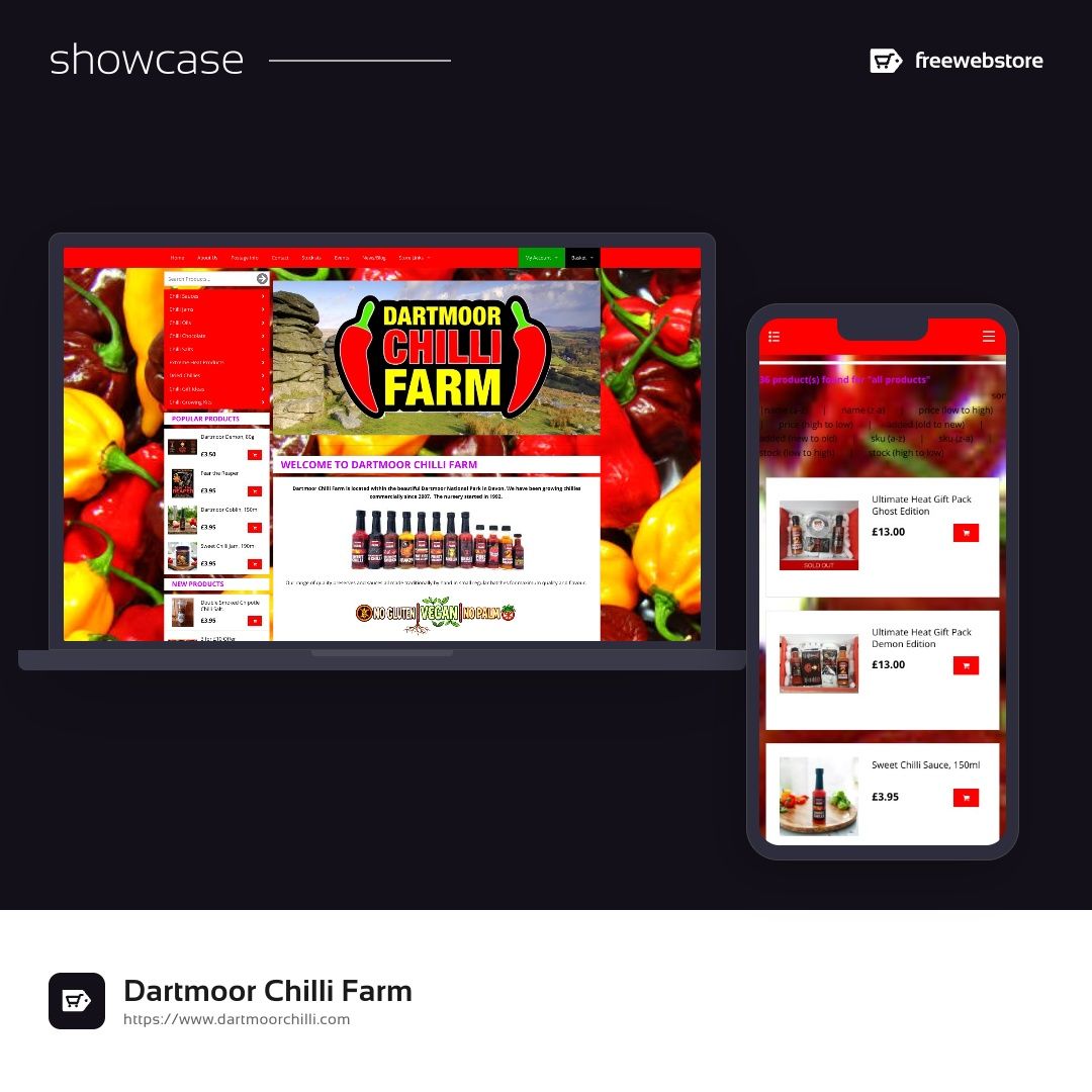 freewebstore's tweet photo. Dartmoor Chilli Farm is selling their fiery goods online and doing it beautifully. See the store at https://t.co/K1RjYBI99y and start your own for free. #chillilovers #foodie #freewebstore https://t.co/qJtlN4Mu4H