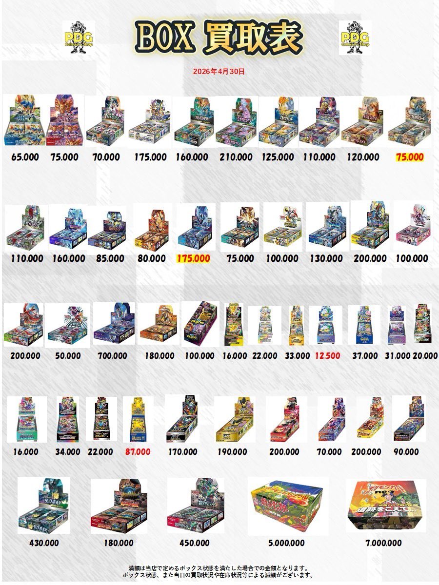 PDGcollectors_2's tweet image. 🌊🛟BOX・パック買取表🛟🌊

BOX買取はPDGへ💨✨
たくさんのお持ち込みお待ちしてます🎁💕

 #秋葉原  #BOX  #買取表  #ポケカ  #絶版パック   #ポケモン
