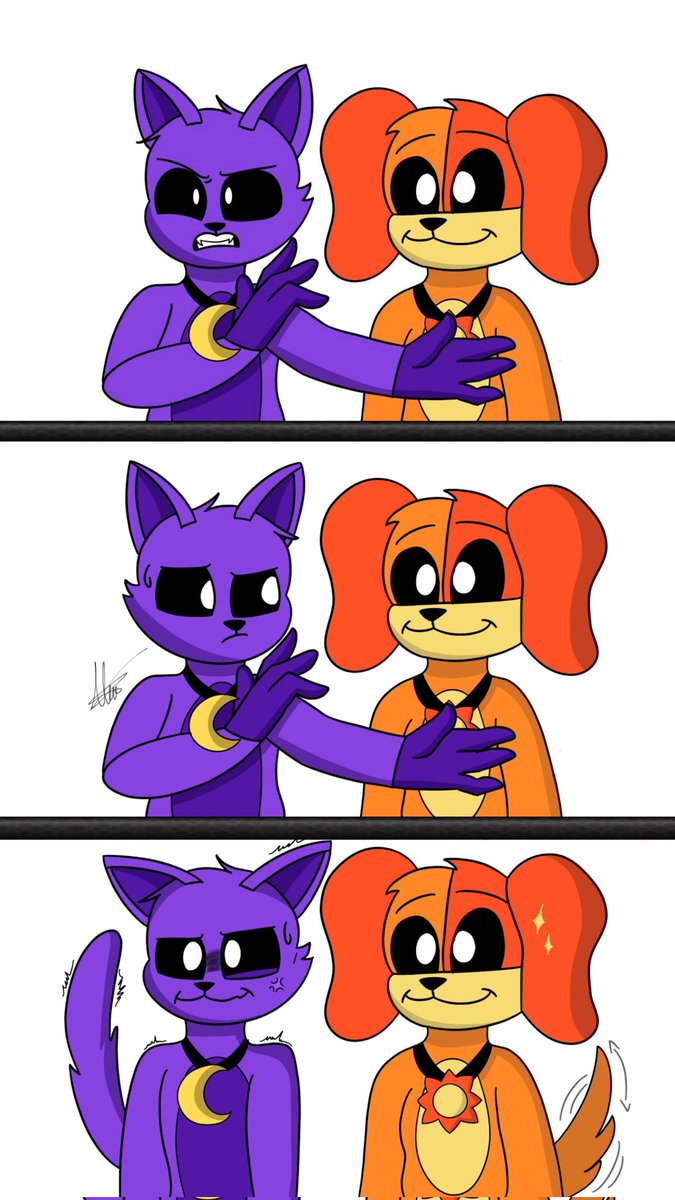 U_cutestar_U's tweet photo. @notsotemmie Oh yes, it's been a while since I drew these two, but I felt inspired 🫣🧡💜
Credits for the inspiration 🫶✨: @notsotemmie
.
.
#Daynap #Capnat #Dogday #DogdayxCatnap #SmilingsCritters #PoppyPlaytime #fanartㅤㅤㅤㅤ https://t.co/sz9FAGqa80