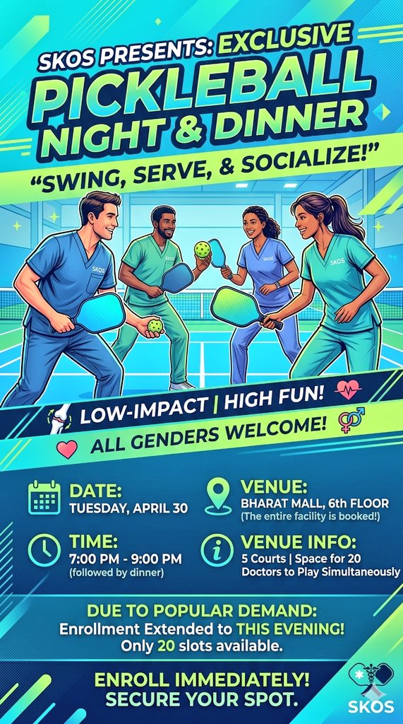 kamathatul's tweet image. Calling all ophthalmologists! 👁️🎾
Trade the slit lamp for a paddle! Join us for pickleball tonight. Let’s see who has the best hand-eye coordination off the clock.
📍 bharat mall, 6th floor
⏰ Tonight
#Ophthalmology #Pickleball #NetWork