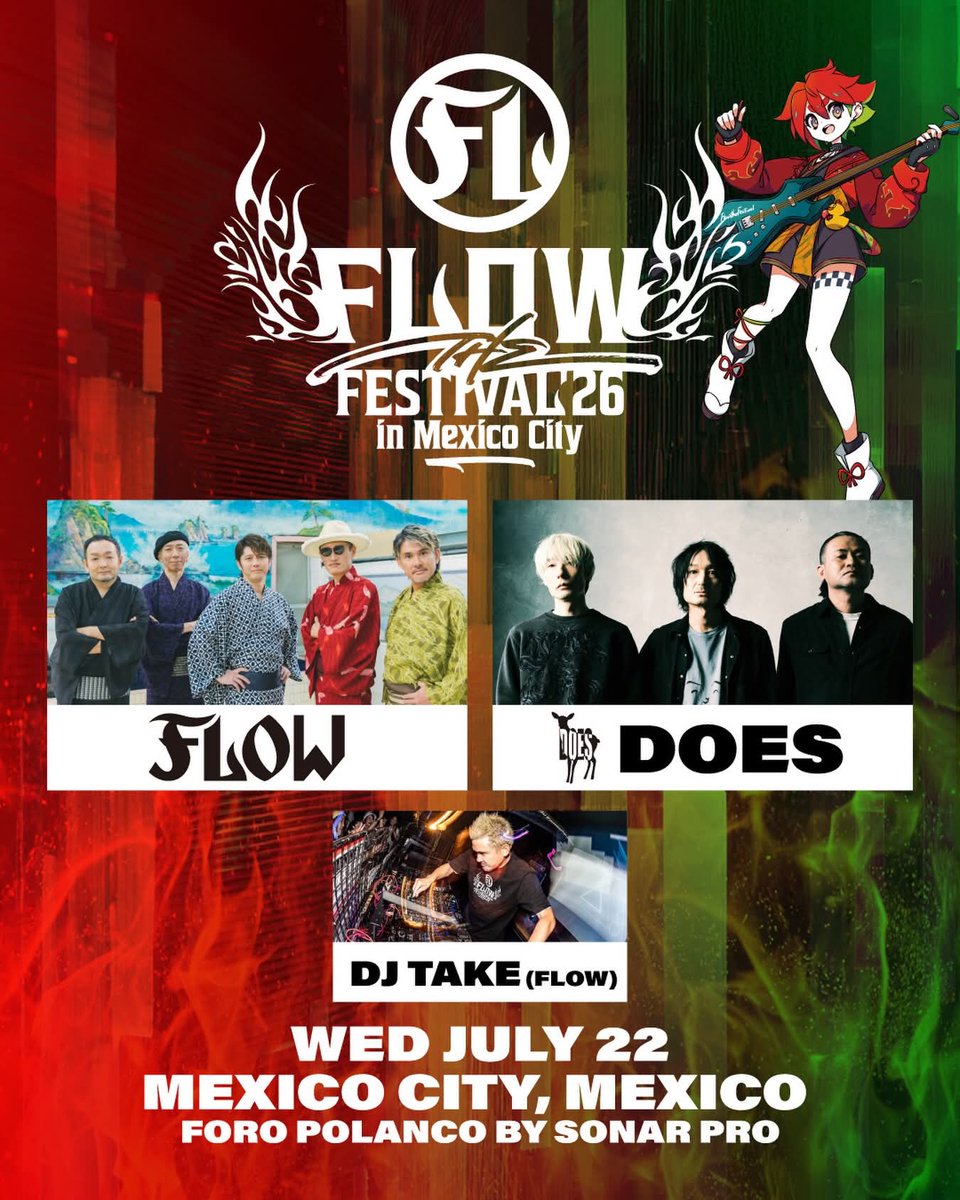 YukiVongola's tweet image. 🎶 ¡#FLOW llegará con todo a México!

​La banda de #jrock, @FLOW_official, traerá su "NARUTO THE ROCK" World Tour 2026 y no vienen solos: ¡tendremos el "FLOW THE FESTIVAL '26" en la #CDMx con #DOES! 🤘🔥

​📍 Tijuana, Monterrey, GDL, León, Querétaro y el gran cierre en CDMX.
