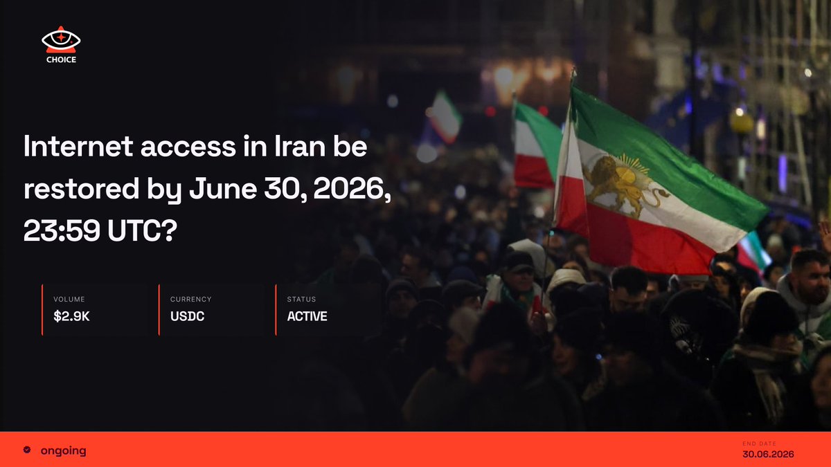 choice_markets's tweet photo. Internet access in Iran be restored by June 30, 2026, 23:59 UTC?#ChoiceMarkets #Iran #InternetShutdown
https://t.co/d9lpyLo1dx https://t.co/WArNdFa5Z5