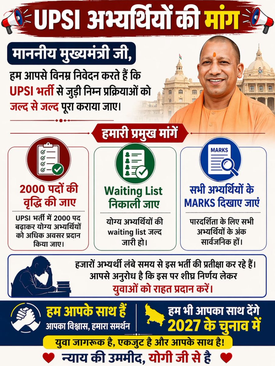 AtreeShailesh's tweet photo. #UPSI_INCREASE_2000_POST #UPSI_GIVE_SCORECARD #UPSI_GIVE_WAITING_LIST
@CMOfficeUP @Uppolice @upprpb @UPGovt @dgpup @BJP4UP @myogioffice @myogiadityanath @yadavakhilesh @samajwadiparty https://t.co/ZQqRCPeLlL