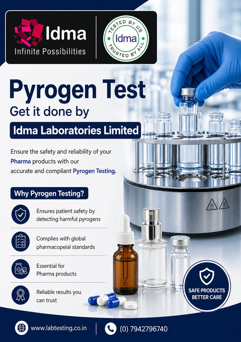 idma_RajRani's tweet photo. Ensure patient safety with reliable Pyrogen Testing.
Accurate detection of pyrogens for compliant, high-quality pharma products. โ๏ธ
๐ https://t.co/74NeGEVg6r
#Pyrogen #Pyrogentest #Testing #Analysis #Idma #pharma #Pharmaceutical #Panchkula #testinglab #IdmalaboratoriesLimited https://t.co/eEuycS4YdJ