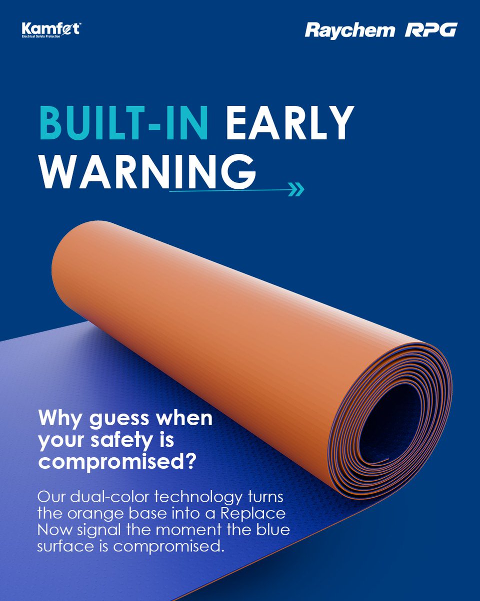 raychemrpgco's tweet photo. Raychem RPG's Kamfet mats use dual-color technology to reveal hidden damage instantly. Tested up to 33kV and fully acid/oil resistant, it’s safety you can see.
Connect with us: cic@raychemrpg.com | 022 4574 5060
#RaychemRPG #ElectricalSafety #Kamfet #SafetyMat https://t.co/v0oxJgWdlC
