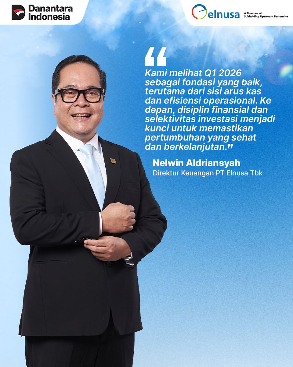 elnusa_official's tweet photo. Elnusa menutup Q1 2026 dengan performa yang tetap resilien di tengah dinamika industri energi. Dengan pendapatan Rp3,6 triliun dan laba bersih Rp190 miliar (+2% YoY), Perseroan terus menjaga keseimbangan antara pertumbuhan dan kualitas kinerja ✨

#elnusa #kinerjakeuangan https://t.co/KWeJmwEaER