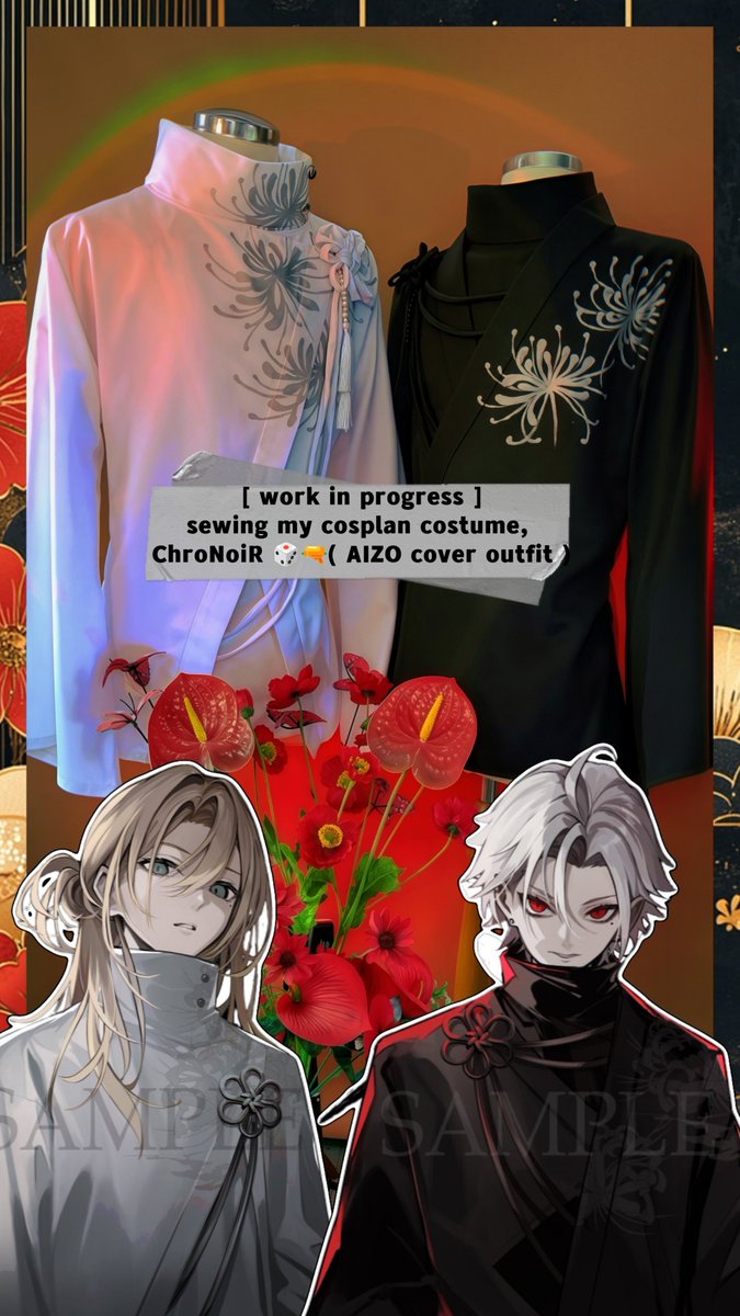 xuan_ryuu's tweet image. [ #WIP ] sewing my cosplan costume, ChroNoiR 🎲🔫 ( AIZO cover outfit )

i love their cover and ofc i love their aesthetic vibe on AIZO cover, the lore and spider lily theme makes me wanna cosplaying this version of ChroNoiR 🎲🔫

#叶コスプレ #葛葉コスプレ #handmadecosplay
