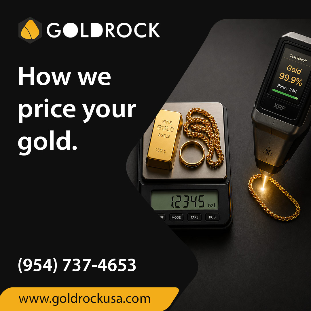 GoldrockUsa's tweet image. How we price your gold ✨

We use:
✔ Live market prices
✔ Accurate weight
✔ Verified purity

No guesswork. No hidden deductions.

Visit us for a transparent evaluation: goldrockusa.com 

#GoldBuyer #CashForGold #TransparentPricing #SouthFlorida #GoldrockUSA