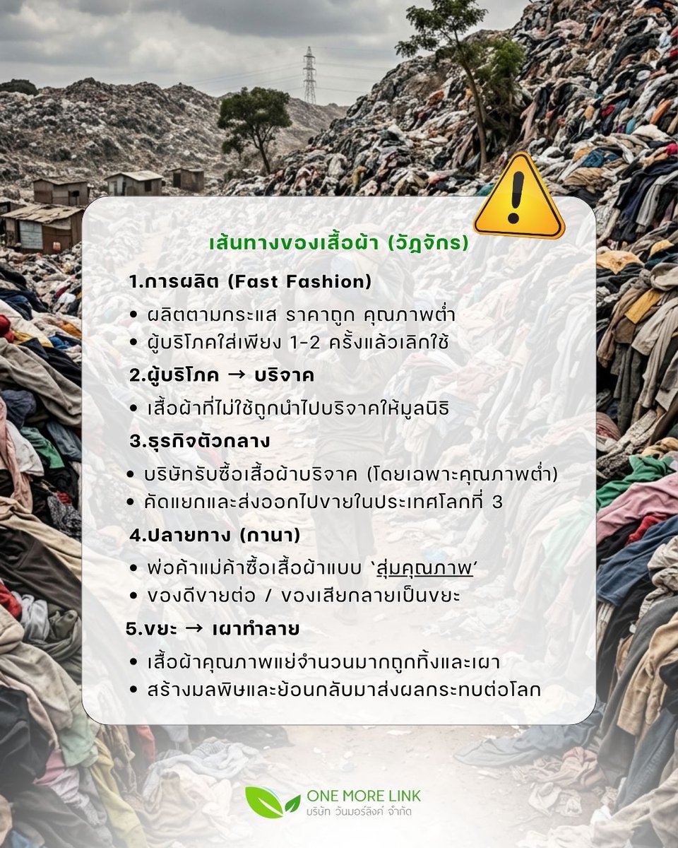 onemorelink's tweet image. Fast Fashion — stylish, but costly for the planet 👗⚠️

Behind fast-changing fashion trends
lies a growing textile waste crisis.
Let’s help break the cycle of
 “mountains of textile waste”
through proper waste management.

#FastFashion #OneMoreLink #WasteManagement