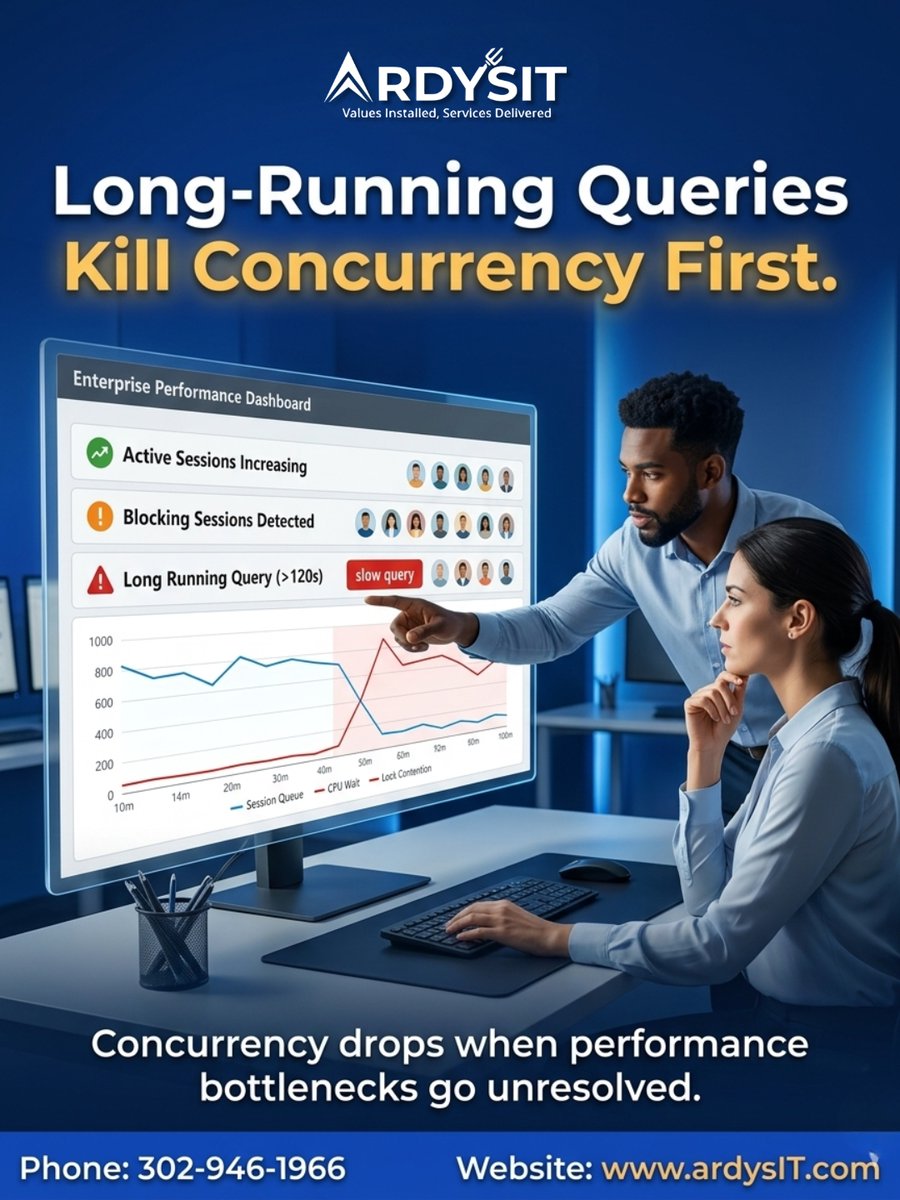ArdysITSolution's tweet image. One bad query doesn’t just slow one user.
It holds resources, blocks others, and reduces overall throughput.
ArdysIT eliminates those queries so concurrency doesn’t collapse under load.

#ArdysIT #query #eliminates #collapse #resources