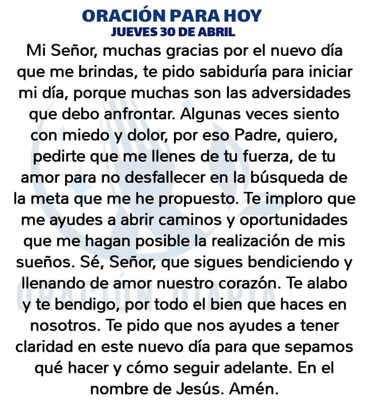Oración Diaria para hoy Jueves 30 de Abril de 2026