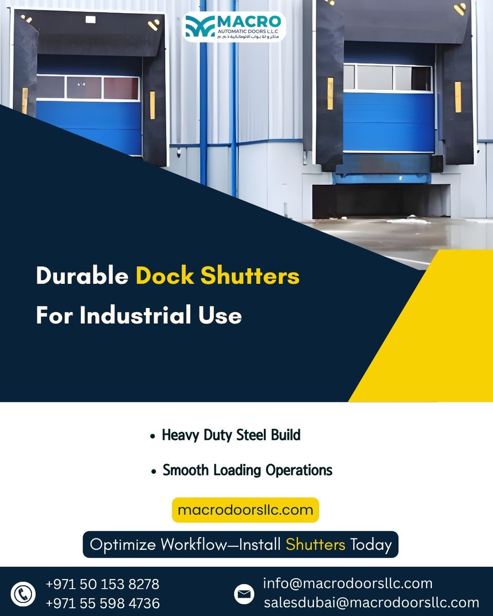 macrodoors's tweet image. Upgrade your facility with Macrodoors durable dock shutters, engineered for heavy-duty steel strength and smooth loading operations.
macropdoorsllc.com

#Macrodoors #DockShutters #IndustrialSolutions #HeavyDutyDoors #WarehouseEfficiency #SteelStrength #LoadingDock