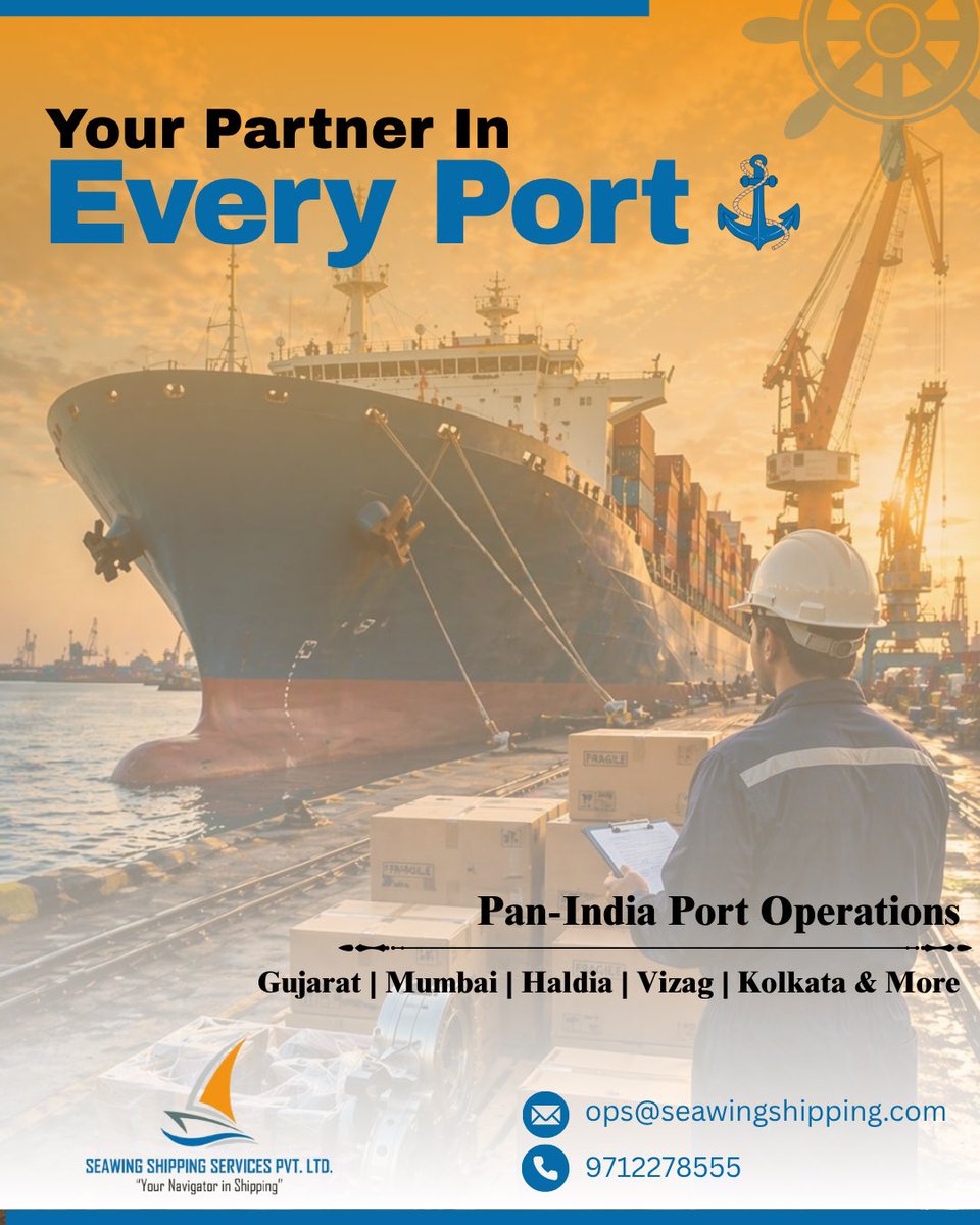 SeawingShipping's tweet photo. Wherever your vessel docks, we’re already there. ⚓
Pan-India presence. Seamless execution. https://t.co/E4NM38yx5L