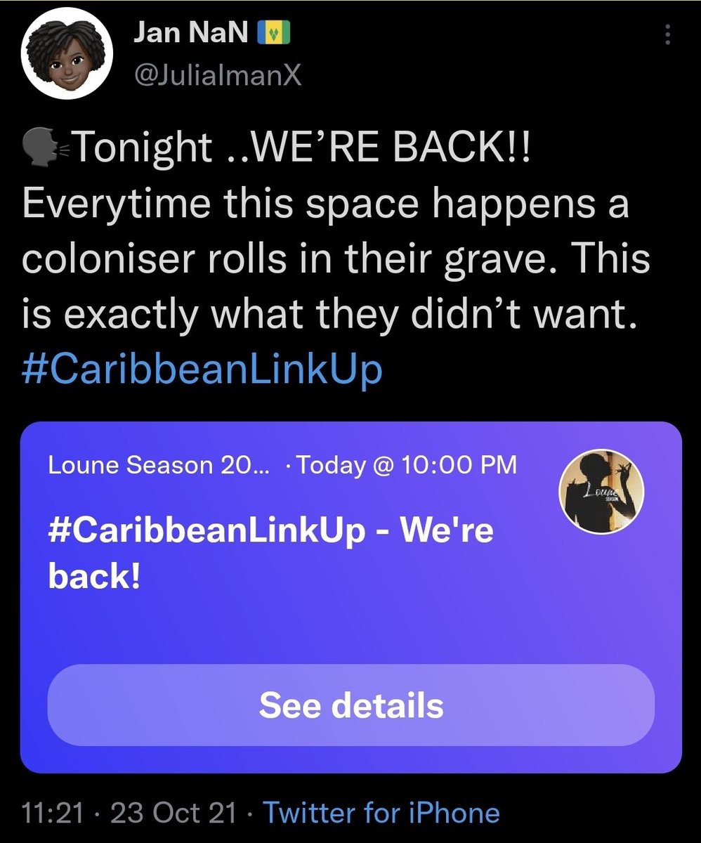 PonmKannel's tweet photo. We dreamed of a Caribbean United Nation. On our scale, we hosted spaces where we self-translated in FR/EN/CR/ES to +200 listeners

​Initiated by Audrey, @JuliaImanX &amp; me, and grew with @_DuSoir, @EritajGwadloup, Jodeen &amp; Maria. Still so proud of #CaribbeanLinkUp 🫶🏾✨ 590🇭🇹🇵🇷🇱🇨🇻🇨 https://t.co/jpMI7yQx7k