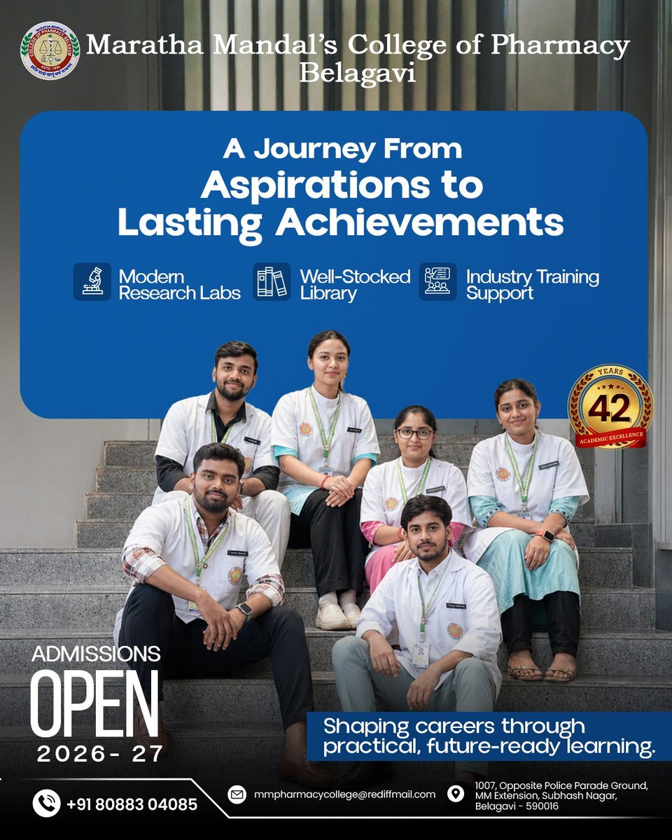 mmpharmacybgm's tweet image. Step into a future of knowledge, innovation, and hands-on learning. 

📍 :Belgaum, Karnataka
📞: +91 8088304085
📧:mmpharmacycollege@rediffmail.com
🌐: mmpharmabgm05.in

#PharmacyCollege #Belagavi #AdmissionsOpen #FuturePharmacists #HealthcareEducation