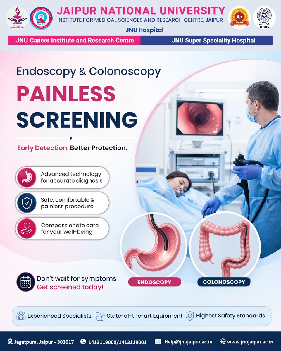 JnuHospital's tweet image. No cut. No stitches.
Diagnose early. Treat early.
Book your screening today.
#Endoscopy #Colonoscopy #GutHealth #Gastroenterology #JNUHospital