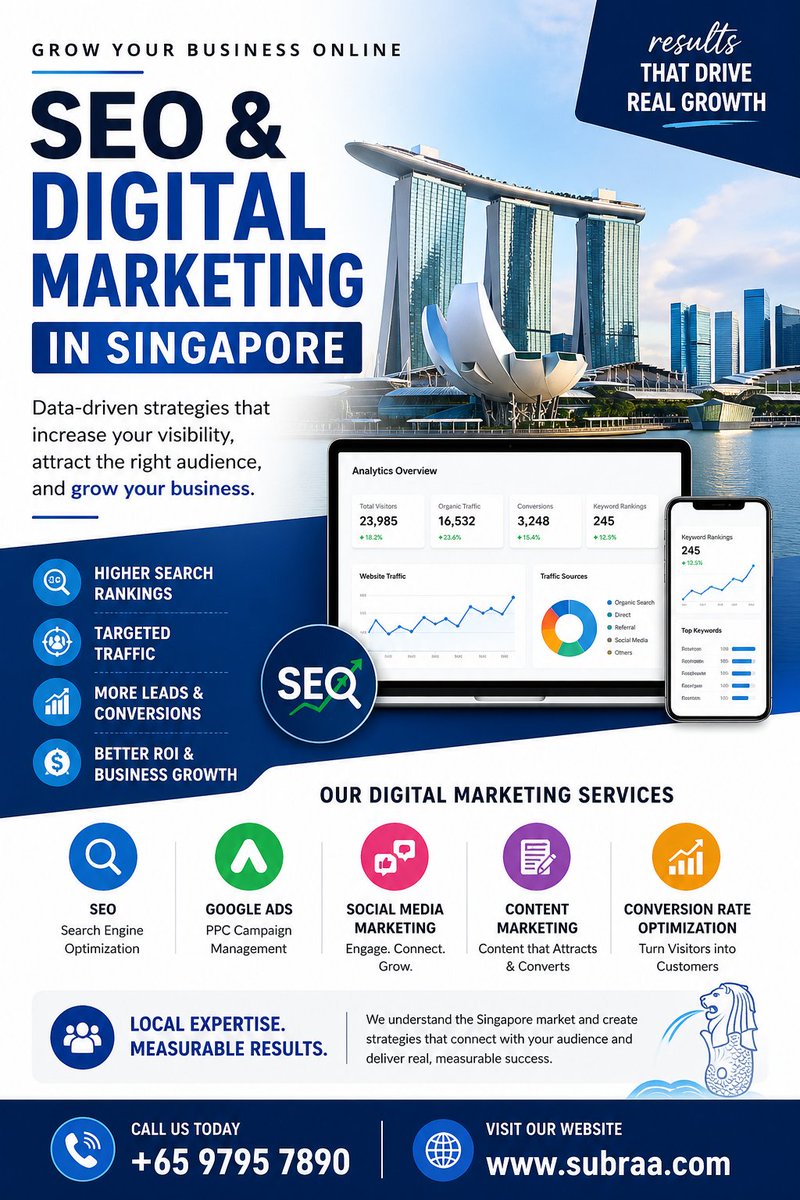 Chitusharmi's tweet image. Partner with us and experience digital marketing that delivers real, measurable success. Let’s turn your online presence into your most powerful business asset.

Visit subraa.com/seo-agency-sin…

#seo #digitalmarketing #seostrategy #searchengineoptimization #marketingstrategy