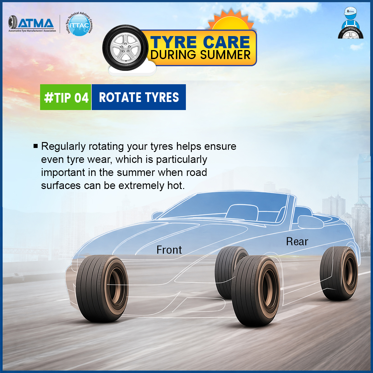 tyrematters's tweet photo. Uneven tyre wear can reduce performance and lifespan.Regular rotation ensures balanced wear across all tyres.
Especially in summer, this simple step improves durability and safety.Keep your tyres working evenly. 

#TyreRotation #AutoTips #RoadSafety #SummerDriving #TyreCare https://t.co/AVjnJHoAwZ