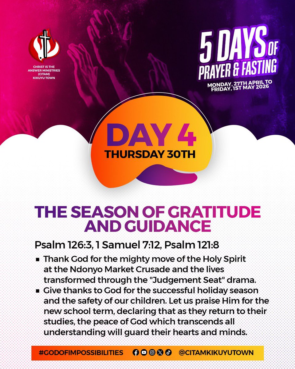 CITAMKikuyuTown's tweet image. Day 4🙏💫 #CitamKikuyuTownChurch #GodOfImpossibilities #prayerandfasting