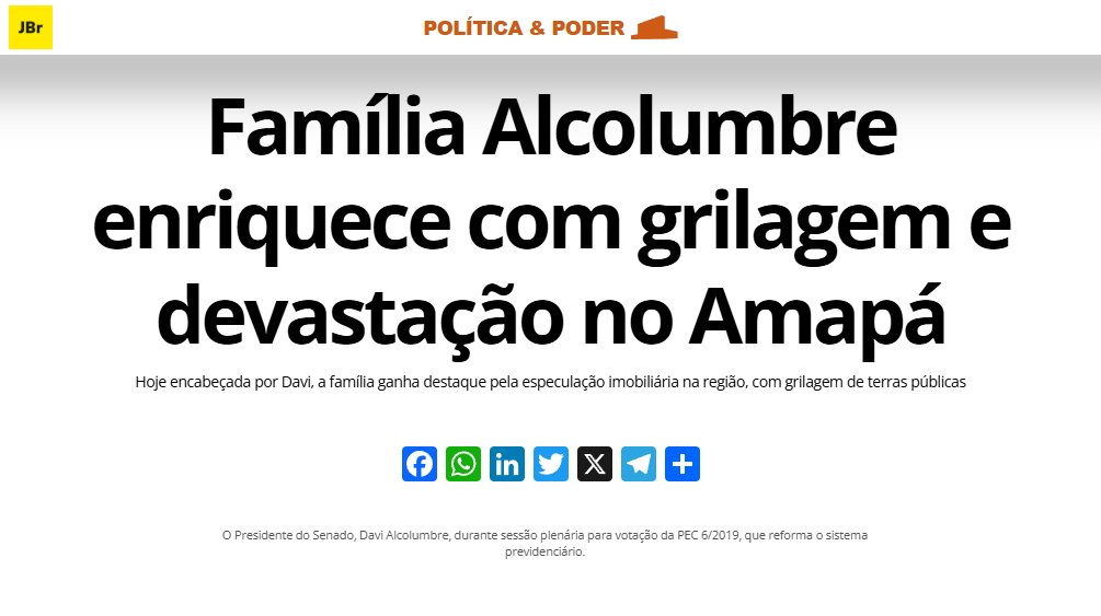 Alcolumbre quer retribuir a Pacheco pela presidência do senado, talvez isso possa ter a ver com o fato de a sua família ter grilado grandes lotes de terra enquanto ele agilizava leis que possibilitavam a legalização do crime.