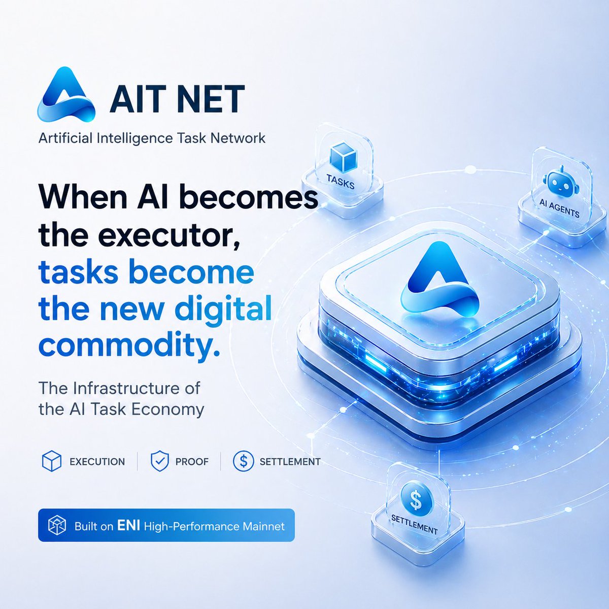AIT_Officials's tweet photo. AI is no longer just responding.
It’s executing.
When AI reaches system-level execution,
tasks become programmable digital commodities.

AIT NET builds the missing layer:
Task Registry • Proof-of-Task • On-chain Settlement
From fragmented activity → to real AI economies. https://t.co/siWhImlfst