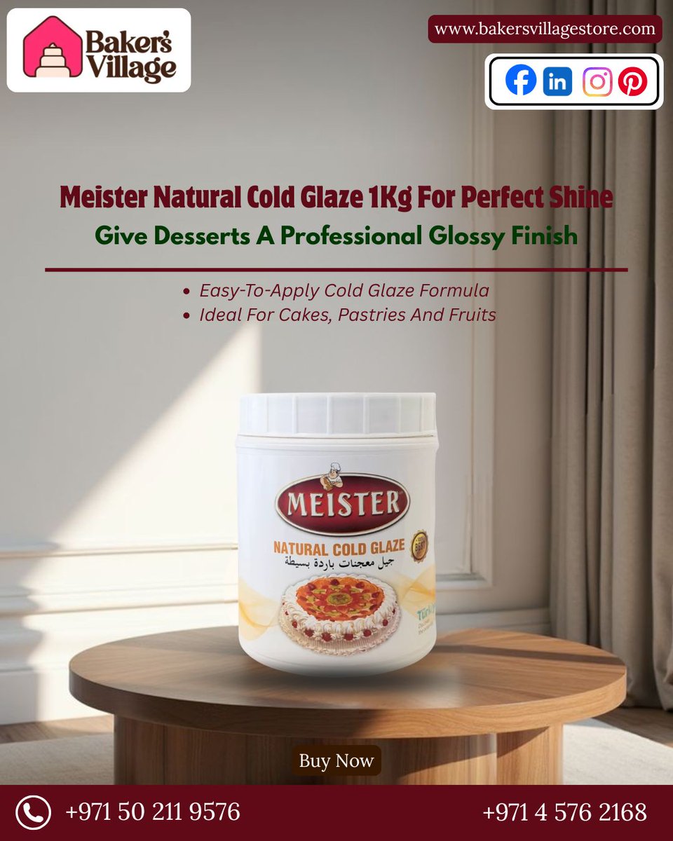 BakersVill45's tweet image. Bakers Village brings you Meister Natural Cold Glaze 1Kg, an easy to apply formula that adds a smooth glossy finish to cakes, pastries and fruits for bakery style perfection every time.
bakersvillagestore.com/product/meiste…

#ColdGlaze #CakeDecorating #BakersVillageStore #DessertFinishing