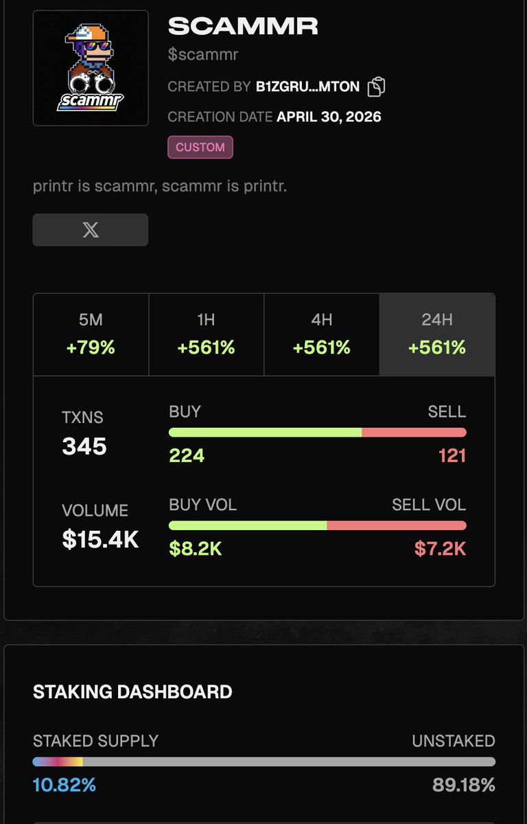 AntinousCooks's tweet photo. over 10% is staked 

scammr is printr, printr is scammr, perfect meme with whats going on right now

DxoLXtWA1sFLa3vA7LEni4RrpqJQewXZAGktRDsabrrr https://t.co/kS7Lw8jLqL