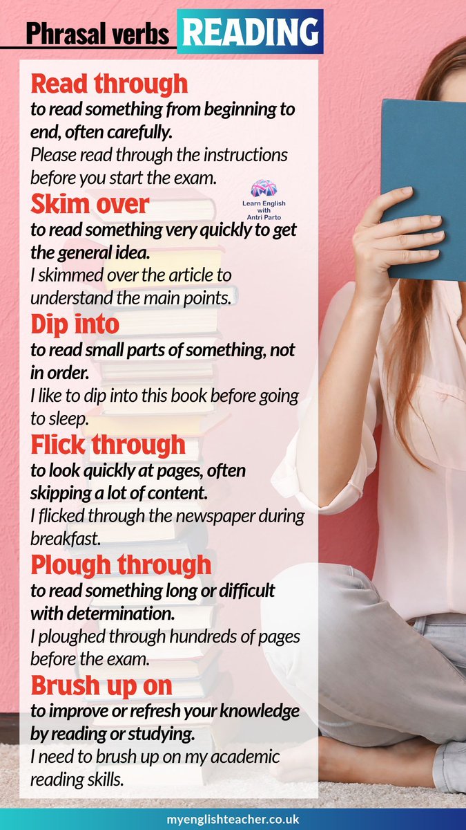 MyLinguaAcademy's tweet image. Learn phrasal verbs related to reading
#learnenglish