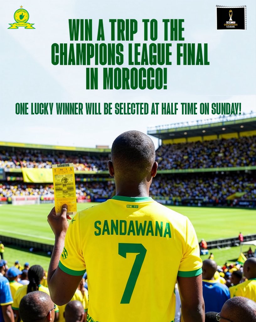 Masandawana's tweet photo. 𝗪𝗜𝗡 𝗔 𝗢𝗡𝗖𝗘 𝗜𝗡 𝗔 𝗟𝗜𝗙𝗘𝗧𝗜𝗠𝗘 𝗢𝗣𝗣𝗢𝗥𝗧𝗨𝗡𝗜𝗧𝗬 𝗧𝗢 𝗪𝗔𝗧𝗖𝗛 𝗧𝗛𝗘 𝗖𝗛𝗔𝗠𝗣𝗜𝗢𝗡𝗦 𝗟𝗘𝗔𝗚𝗨𝗘 𝗙𝗜𝗡𝗔𝗟!🌍🛫

One lucky entrant will win a chance to travel with the Yellow Nation to the second leg of our #TotalEnergiesCAFCL final! 👆

Get your match ticket, enter the competition by submitting your entry in the Yellow Boxes around the stadium! 📥

Match Tickets available now 🎟️ https://t.co/KWtHMqjb6Q

#Sundowns #AreyengMasandawana