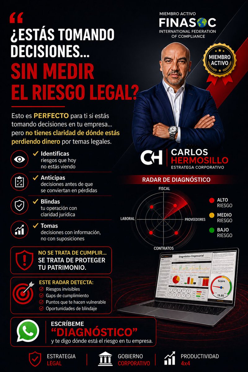 CarHermosillo's tweet photo. Decidir rápido no es el problema… decidir sin estructura sí.

Lo urgente siempre va a ganar si no tienes un sistema que te obligue a ver el riesgo antes de actuar.
#HablemosDeCompliance #MenosriesgosMejoresSoluciones #EstrategaCorporativo #yosoyCH https://t.co/spp6LXe94v