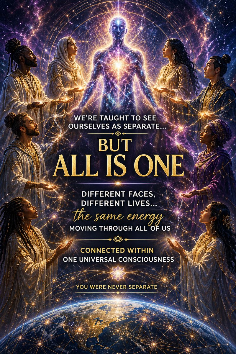 CodexManifest's tweet image. Beneath every identity… there is the same life force.

One consciousness.
One field.
One source expressing itself in many forms. 

Colors are frequencies on the same light spectrum. 🌌✨

#spiritualawakening #unityconciousness #onelove #conciousness #spirituality