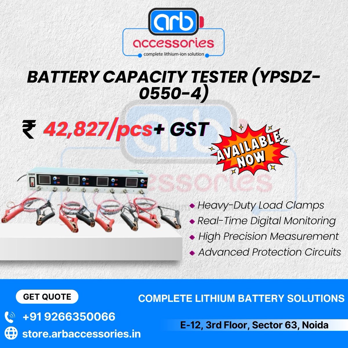 arb_ltd's tweet photo. π Battery Capacity Testers β Precision Testing Solutions
πΉBattery Capacity Tester
Models: YPSDZ-3010, YPSDZ-0550
Model: YPSDZ-800β1000
Model: YPSDZ-0550-4
Model: YPSDZ-1600β2000
π Available at ARB
π https://t.co/yYvva4cICi
#ARBAccessories #BatteryTester #CapacityTester https://t.co/s8k0ahjwK9