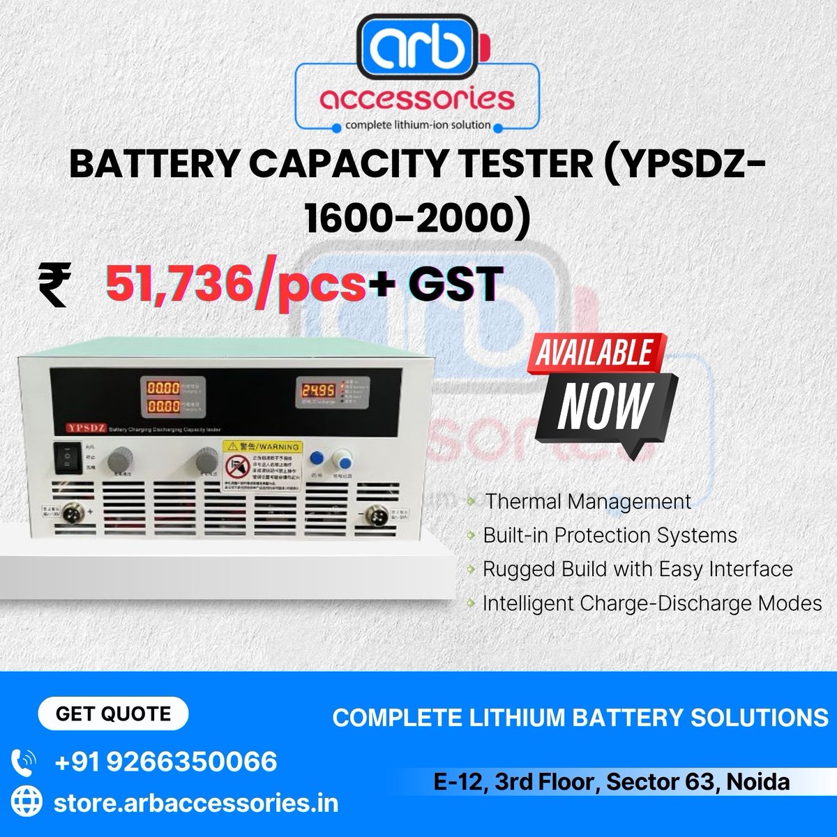 arb_ltd's tweet photo. π Battery Capacity Testers β Precision Testing Solutions
πΉBattery Capacity Tester
Models: YPSDZ-3010, YPSDZ-0550
Model: YPSDZ-800β1000
Model: YPSDZ-0550-4
Model: YPSDZ-1600β2000
π Available at ARB
π https://t.co/yYvva4cICi
#ARBAccessories #BatteryTester #CapacityTester https://t.co/s8k0ahjwK9