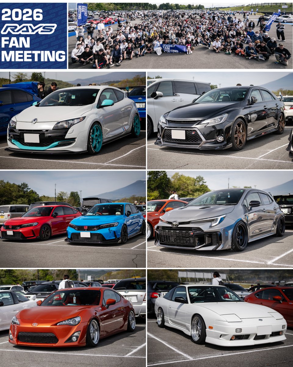 rayswheels_'s tweet photo. !!!

先日開催した RAYS FAN MEETING 2026 にご参加いただいた皆さま、ありがとうございました！

多くのオーナー様にご参加いただき、会場は終日大盛況となりました。

今回はその中から、エントリー車両をピックアップ。数回に分けてご紹介していきます📸
それぞれのこだわりが詰まった一台一台、ぜひご覧ください。

***
#rays
#rayswheels
#RAYSFANMEETING
#RAYSFANMEETING2026
#RFM2026