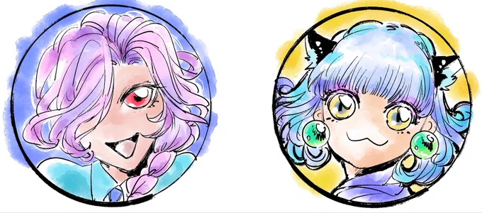 【いいねした人を雑でもいいならキャラ化してみたい】で5名のかたへお捧げいたした〜 キャラ化というより流れてくるそのかたのツイートの色味でしか雰囲気がわからへんからそれぞれ纏うイメージを受けてかいてみたので色の強弱が激しい、でもみんなかわいいんだよな
