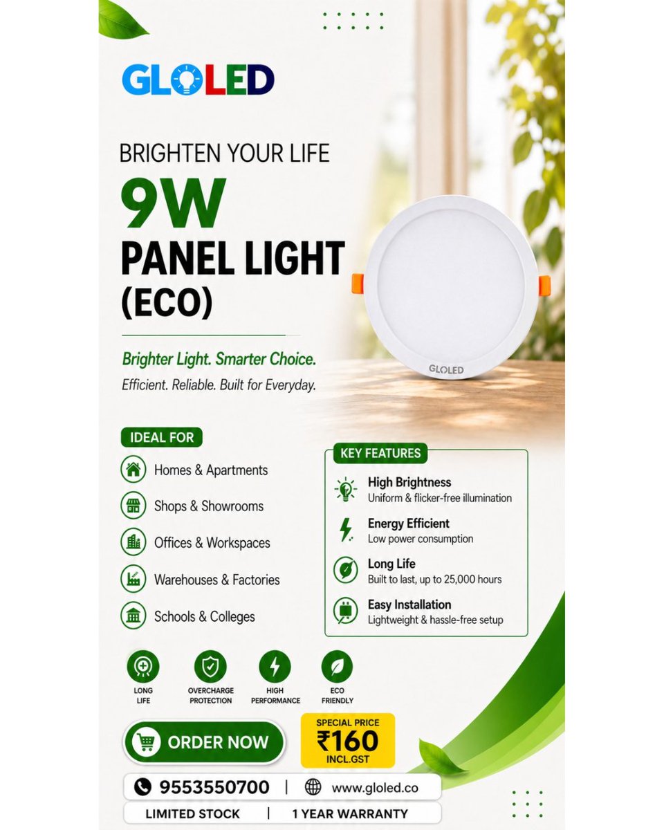 ☀️ Summer Mega Offer – Day 3

Double Products. Double Value.

GLOLED brings you a power-packed Day 3 deal designed for maximum brightness and savings — perfect for upgrading everyday lighting.

💡 Featured Products
✨ 9W Panel Light (ECO) – Sleek, modern, and ideal for uniform