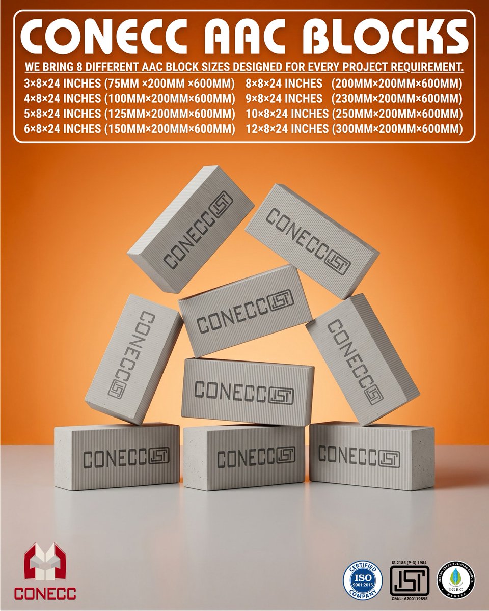 ConeccL's tweet photo. 🔰 Conecc AAC Blocks, 🏢 We bring 8 different AAC block sizes designed for every project requirement. 🏡
🌏 Visit Us: https://t.co/V4UagqeZcs
.
.
.
.
.
.
.
#aacblocksindia #conecc #aacblocks #buildingmaterials #coneccaacblocks https://t.co/fYQERx0vED