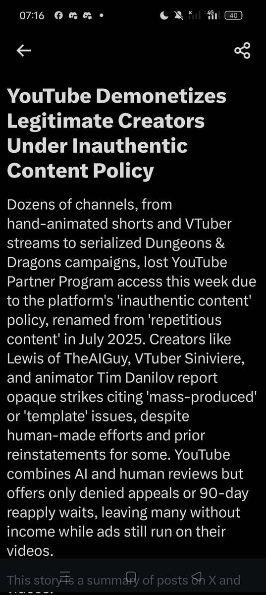 ythorizons2025's tweet photo. So today is the day to post for me. I realize that I am a huge nobody on the YouTube platform. All I'm asking is that YouTube go back to the founding principles of their platform and the fact that it was created to counter the mass media. Hence the name YOU in YouTube. So here we are fast forward and now it has completely digressed into becoming mass media and operating by the same principles that they started YouTube to counter. I decided to take my turn and learn how to do video editing and jump on the faceless youtube channels to express myself for one of the passions that I wanted to share. This has in turn been punished and demonetized.  I have lost 111 days of monetization from this platform just when I was starting to have hope to have another career as a YouTube full-time creator. I neglected my main business to put 100% energy on this platform to build something not just for myself but for the Next generation with my children that I was hoping to pass to them as a business. Instead I have been demonetized and I have been bullied and manipulated and gaslit and telling me that I can reapply in another 90 days even though I've already lost 111 days. I'm sorry but who can work for six to seven months and not be paid? I am a small creator and I pay professional editors to help me to edit my videos while I work on the creative aspect of it and write all of the scripts and do the research for the topics for the trending ideas on the internet. So this is my rant and I will keep ranting until there is Justice. @TeamYouTube @nealmohan @YouTube @YouTubeCreators
