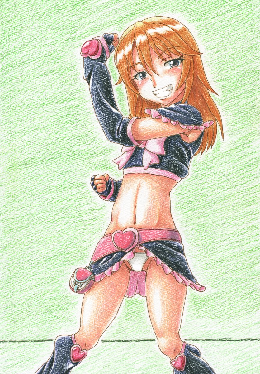 #過去絵 
ふたりはビートシューター グリーンバック前撮影のヒトこま (※晴ちんスパッツ穿き忘れ 