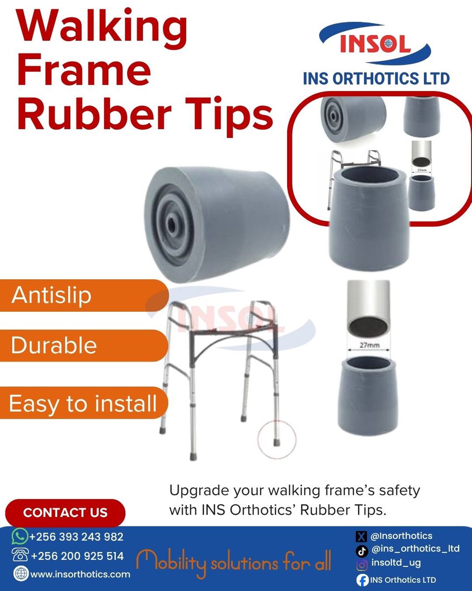 When was the last time you checked your walking frame tips? Worn out tips can lead to slips and uneven balance. Upgrade your mobility with our Antislip Rubber Tips and walk with confidence again.

📍 Visit us or contact us at +256 393 243 982 to get yours!
#MobilitySolutions