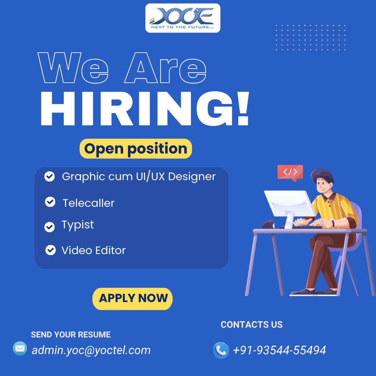 Yoctel_Solution's tweet photo. 🚀 We’re Hiring at Yoctel!

Join our growing team and build your career with us 💼

🔹 Open Positions:
• Graphic cum UI/UX Designer.
• Telecaller.
• Typist.
• Video Editor.

#Hiring #JobOpportunity #GodMorningThursday https://t.co/Xa4q9D8ZFB