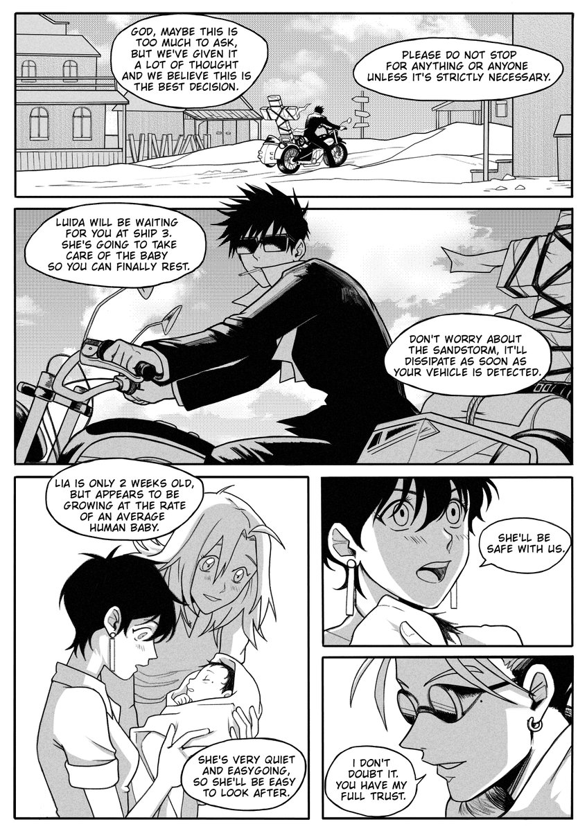 Freeflorbe's tweet photo. #vashwood comic pages 18 to 20.
Read from left to right 😊.
Remember, this happens in the middle of Vash and Wolfwood's journey, so they still have matters to take care of, and their baby shouldn't be involved. https://t.co/gDWZn1672M