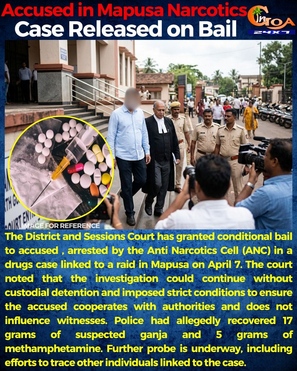 InGoa24x7's tweet image. Accused in Mapusa Narcotics Case Released on Bail

#Goa #GoaNews #Narcotics #Bail #Accuse