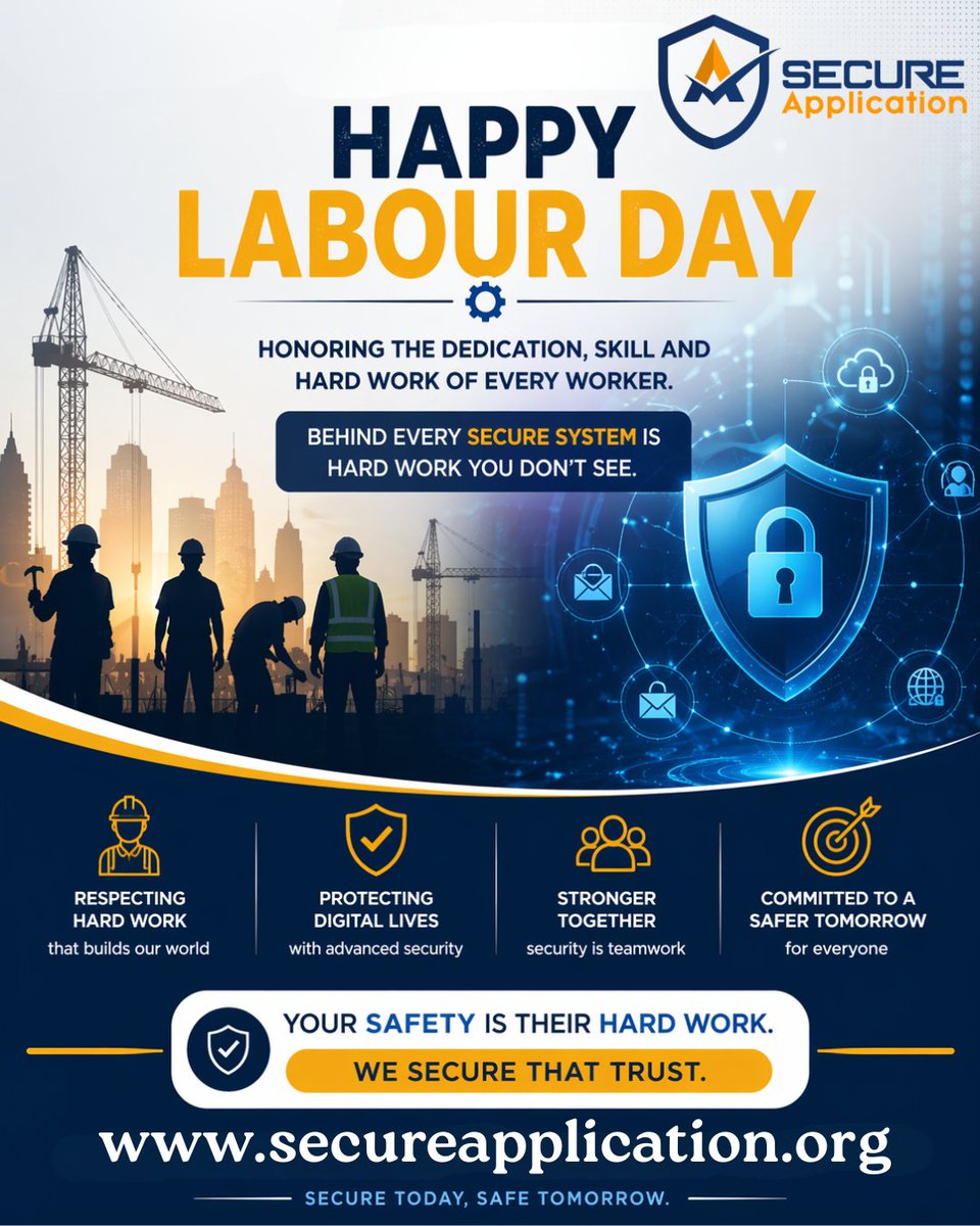 SecureAppl's tweet photo. Happy Labour Day! 👷‍♂️
Behind every secure system is hard work you don’t see.
🔐 Your safety is their hard work.
We secure that trust.

#LabourDay #CyberSecurity #SecureApplication #RespectWorkers #DigitalSafety #TechStyle https://t.co/GoP8cVFqtS