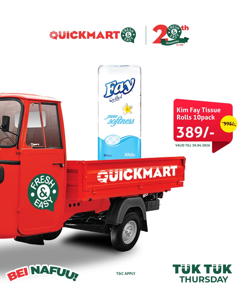 QuickmartKenya's tweet image. Closing out the month with sizzling savings—grab them before they’re gone!

*Valid ONLY TODAY!

Shop online from our website quickmart.co.ke

Download the app qrfy.com/1bdkIHDde-

#TukTukThursday
#20YearsTogether
#BeiNafuu
#FreshAndEasy
