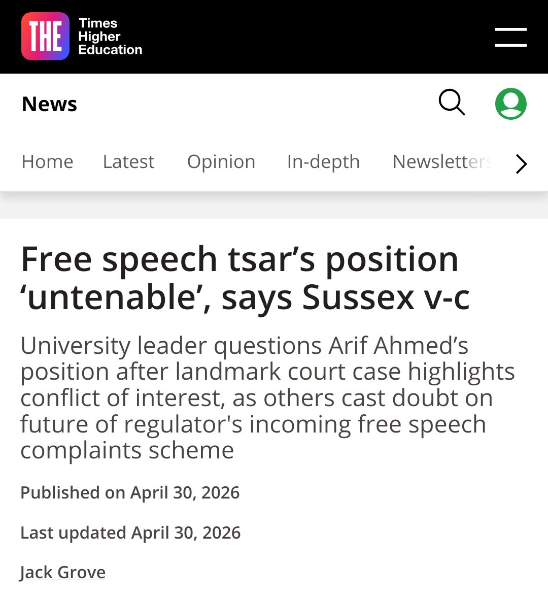 ObhishekSaha's tweet photo. The VC of Sussex has used yesterday's judgement (on which I'll have much more to say later) to launch an attack on Arif Ahmed and the planned HEFSA provisions.

But as I point out to @timeshighered, those provisions are now needed more than ever.

https://t.co/U9zTcJWyXs https://t.co/lzeTb0WCVI